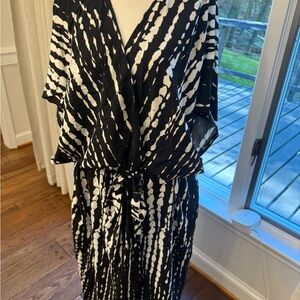 Black and White Tie-Dye Women's Kimono Duster Robe